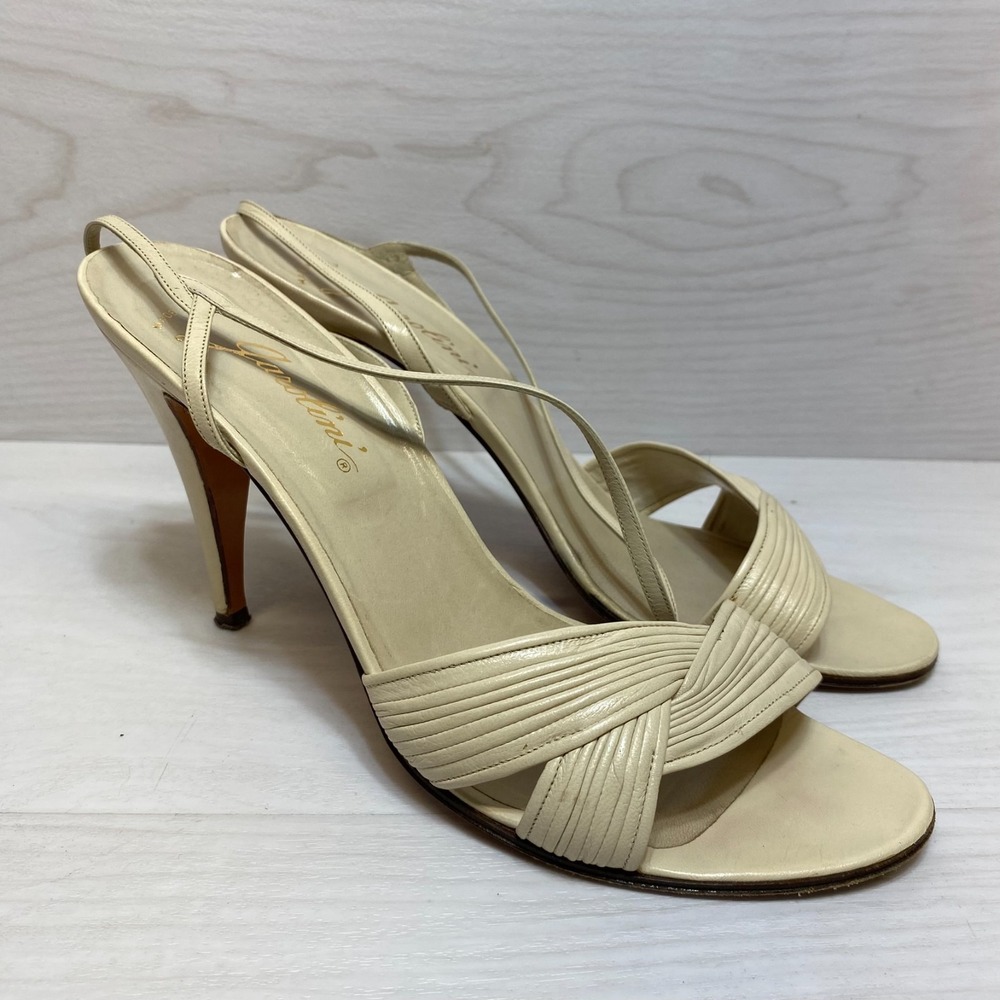 Garolini Vero Cuoio High Heel Strappy Sandals Women Size 9M Beige Patent Leather